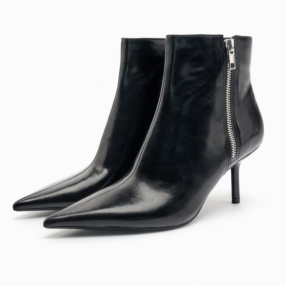NWT. Zara Black Faux Leather Mid-Heel Ankle Boots with Zipper. Size 6,5, 7,5. 9 - Picture 2 of 11